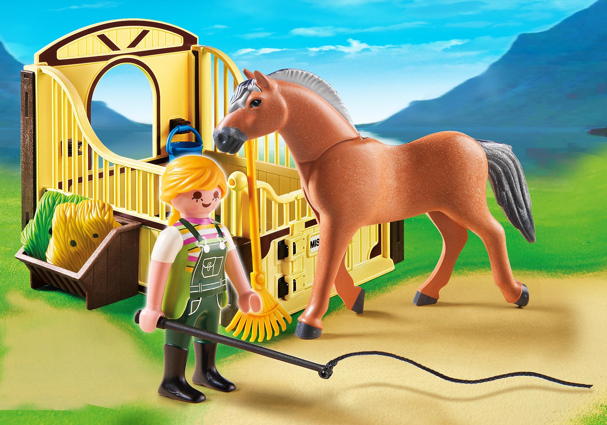 Playmobil caballos 5517 Caballo fiordo con establo marrón y amarillo 5517 2014 El Mundo Click