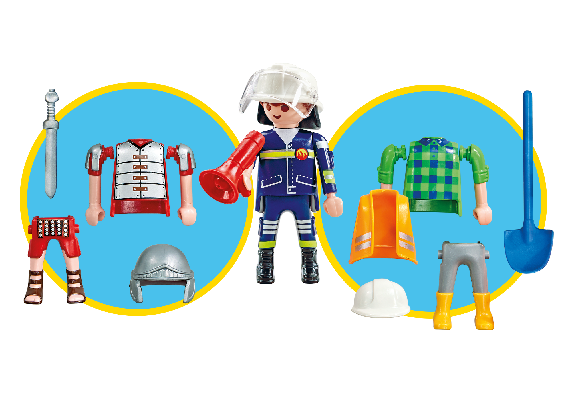Playmobil Bomberos Playmobil: Parque, Camion y Vehiculos - Todas las Referencias 99 Playmobil 6566 DS Giveaway Boy, 3 klickys in 1: Fireman – Roman – Bricklayer