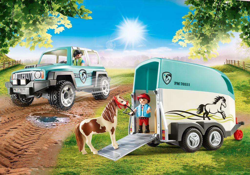 playmobil 70511 car with pony trailer playmobil 70511 car with pony trailer