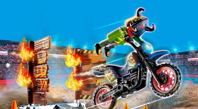 playmobil 70553 stunt show motocross with fiery wall