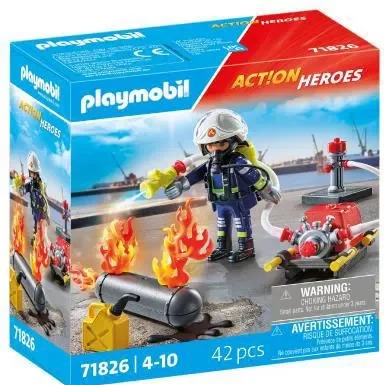 playmobil 71826 firefighter with burning tank