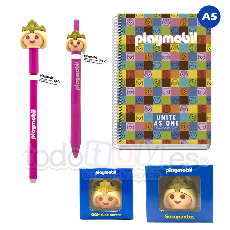 Playmobil Kits Escolares Playmobil: cuaderno A5 + papelería completa (vuelta al cole) 1 Kit escolar Playmobil princesa policía bombero