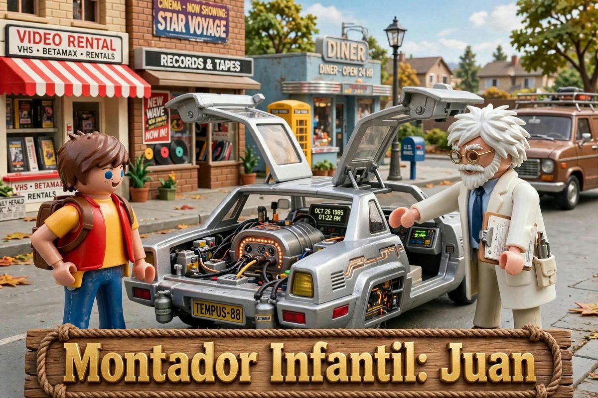 Playmobil 8ª Feria Playmobil de Alcalá de Guadaíra 2026: fechas, horarios, talleres y concurso de dioramas 9 Montador infantil: Juan — Diorama de Regreso al Futuro