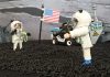 Diorama de astronautas Playmobil en la exposición de Ploërmel organizada por Playmobreizh