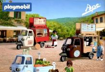 Playmobil Ape 2027: pizzería, cafetería y tienda sobre un Piaggio Ape Playmobil Piaggio Ape 2027: pizzería 72181, cafetería 72182 y tienda 72183