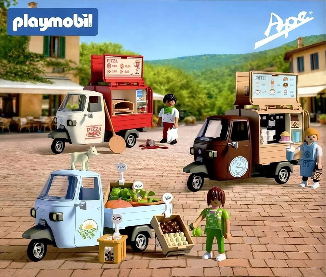 Playmobil Playmobil Ape 2027: pizzería, cafetería y tienda sobre un Piaggio Ape 1 Playmobil Piaggio Ape 2027 pizzería 72181 cafetería 72182 y tienda 72183